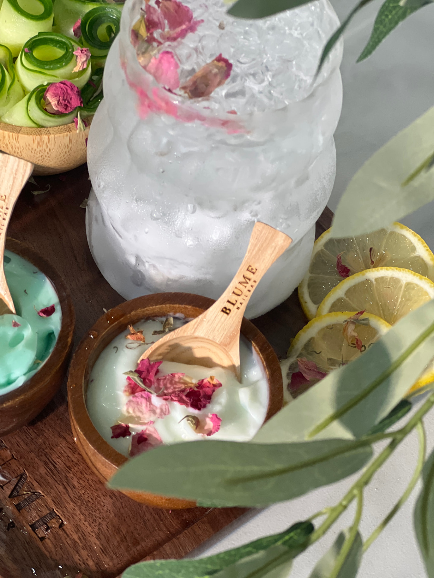 Blume Nail Bar - Luxury Nail Salon — signature Blume spoons with botanical mask and citrus